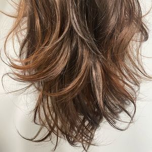 Brown with red highlights synthetic wig.